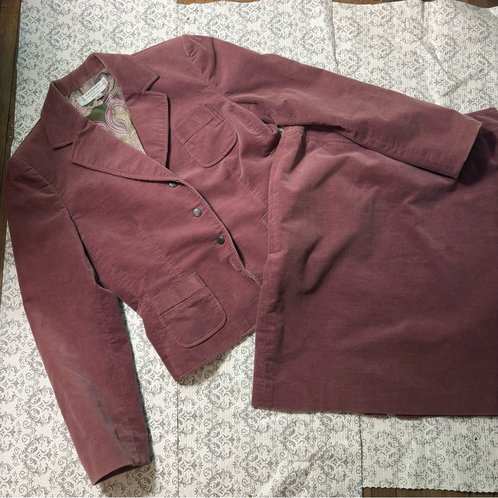 Tahari Pink Corduroy Clueless Pink Skirt Jacket vintage Y2K  Blazer Matching Set